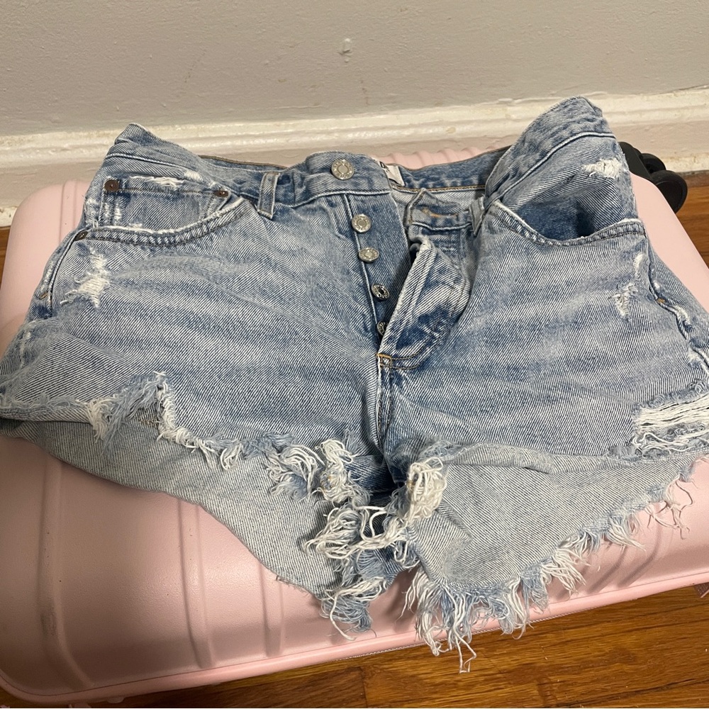 Agolde Denim distressed button fly jeans shorts